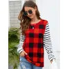 Plaid Striped Round Neck Long Sleeve T-Shirt
